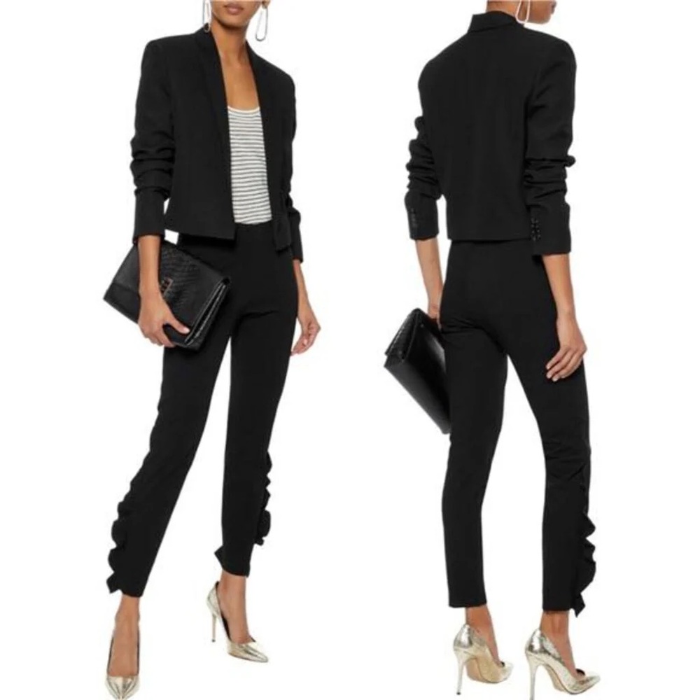 IRO Fholan Women's Black Slim Fit Ponte Stretch Dress Ruffled Pants